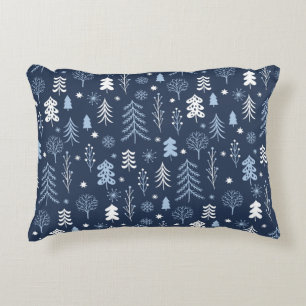 Blue Christmas Forest Accent Pillow