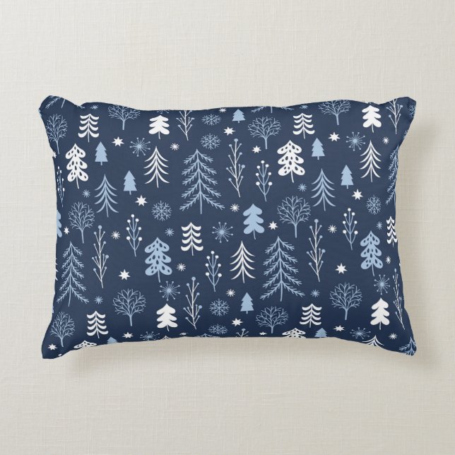 Blue Christmas Forest Accent Pillow (Front)