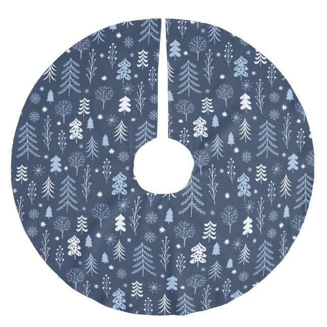 Blue Christmas Forest Brushed Polyester Tree Skirt (Front)