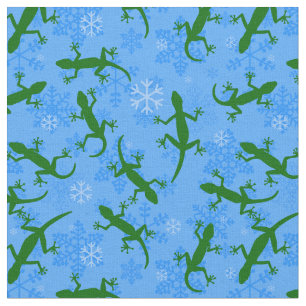 blue christmas geckos reptile snowflakes  fabric