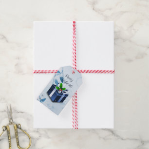 Blue Christmas Gift Box Gift Tag