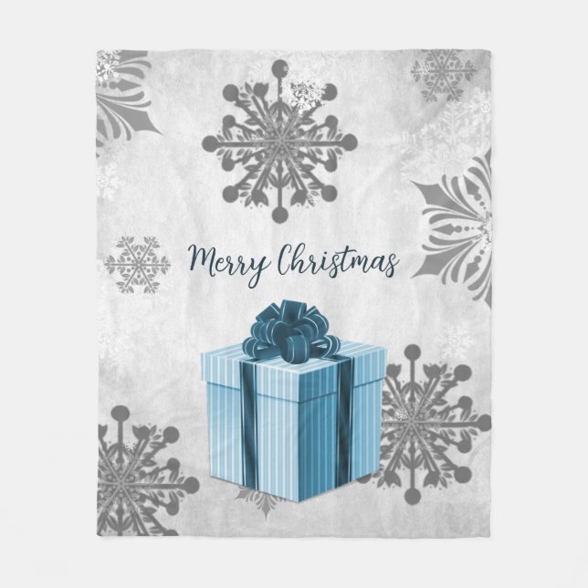 Blue Christmas Gift Holiday Fleece Blanket (Front)