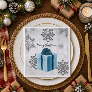 Blue Christmas Gift Holiday Paper Napkin