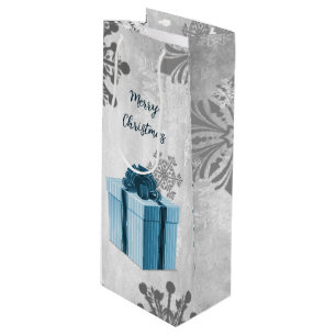 Blue Christmas Gift Holiday Wine Gift Bag