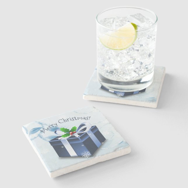 Blue Christmas Gift Stone Coaster (Side)