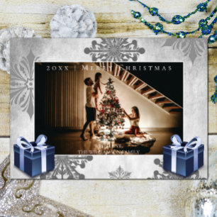 Blue Christmas Gifts and Snowflakes Photo Card