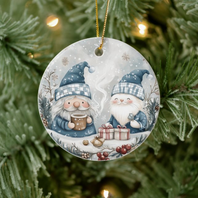 Blue Christmas Gnome  Ceramic Ornament (Tree)