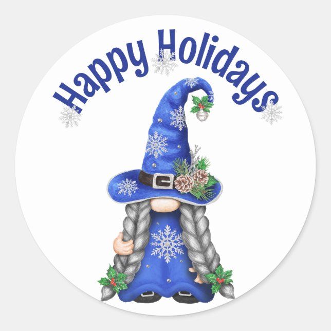 Blue Christmas Gnome  Classic Round Sticker (Front)