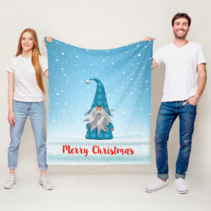 Blue Christmas Gnome  Fleece Blanket