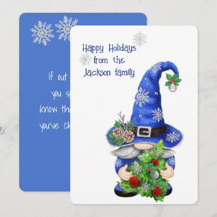 Blue Christmas Gnome  Holiday Card