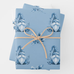 Blue Christmas Gnomes Wrapping Paper Sheet