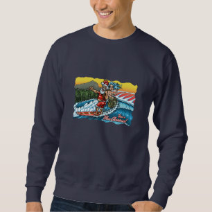 Blue Christmas Hawaiian Surfing Santa Illustration Sweatshirt