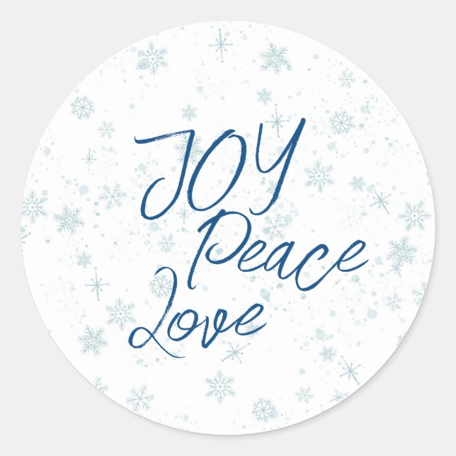 Blue Christmas Holiday Joy Peace Love Classic Round Sticker (Front)