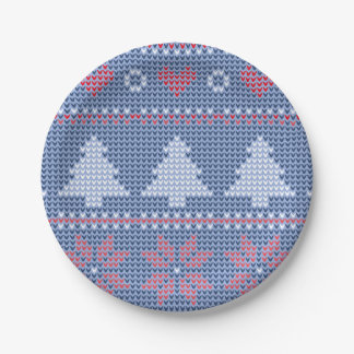 Blue Christmas knitting pattern Paper Plate