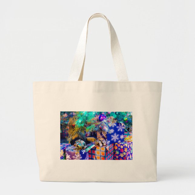 Blue Christmas Large Tote Bag (Front)