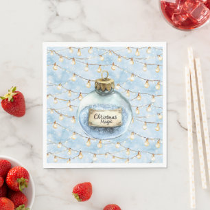 Blue Christmas Magic Ornament Christmas Lights Napkin