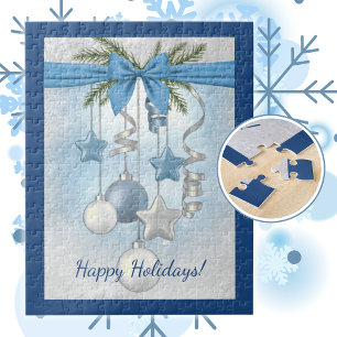 Blue Christmas Multiple Ornaments 11"x14"  Jigsaw Puzzle