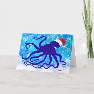 Blue Christmas Octopus - 7" x 5" Card