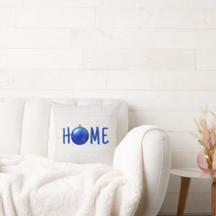 Blue Christmas Ornament With Home Text Throw Pillow