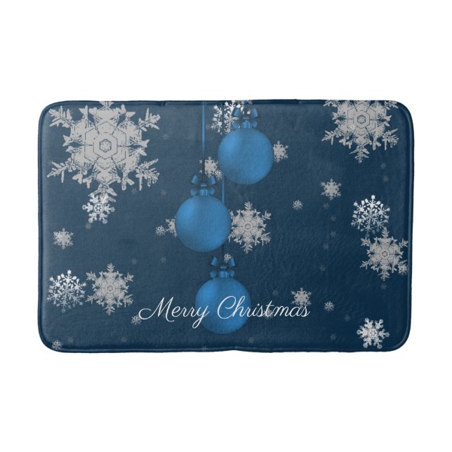 Blue Christmas Ornaments Bath Mat (Front)