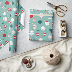Blue Christmas Ornaments Cartoon Pattern Wrapping Paper