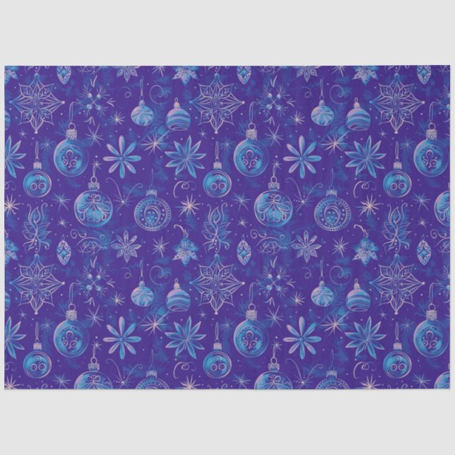 Blue Christmas Ornaments Christmas Tissue Paper (Front)
