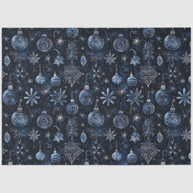 Blue Christmas Ornaments Christmas Tissue Paper (Front)