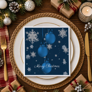 Blue Christmas Ornaments Paper Napkin