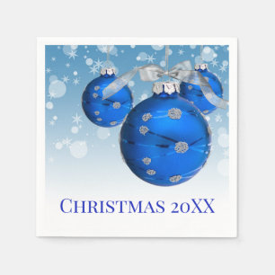 Blue Christmas Ornaments With Snowflakes Napkin