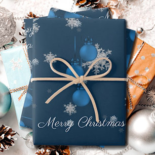 Blue Christmas Ornaments Wrapping Paper Sheets