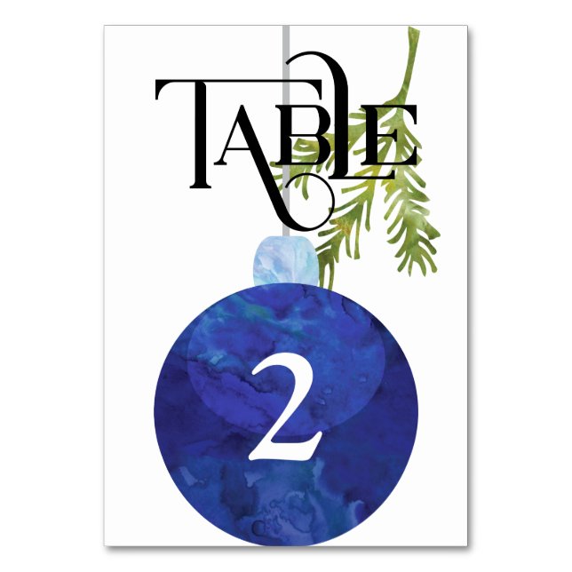 Blue Christmas OrnamentWedding Reception Table Number (Front)