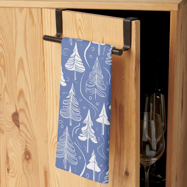 Blue Christmas Pattern#6 ID1009 Kitchen Towel (Thirds Fold)