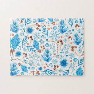 Blue Christmas Pattern Jigsaw Puzzle