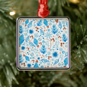 Blue Christmas Pattern Metal Ornament