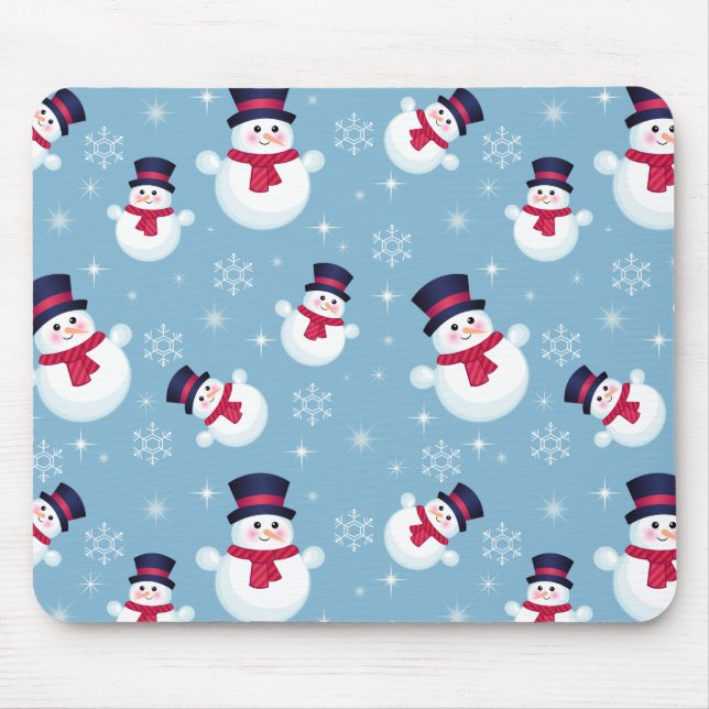 Blue Christmas Pattern With Snowmen And Snowflakes Mouse Pad (Front)