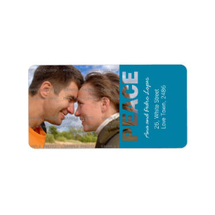 Blue Christmas Peace Personalized Holiday Photo Label