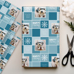 Blue Christmas Photo with Whimsical Type Wrapping Paper Sheet<br><div class="desc">Use 2 square pictures to make a unique and trendy Happy Holiday memento. Add text and photos first.</div>