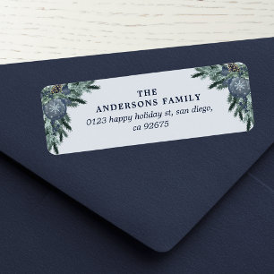 Blue Christmas Pine branches Return Address