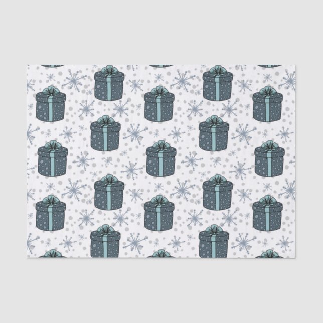 Blue Christmas Presents  Tissue Paper (Front)