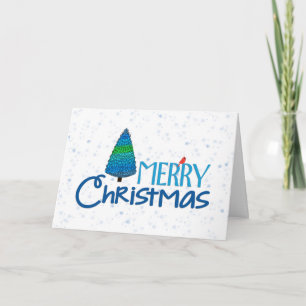 Blue Christmas Red Cardinal Holiday Greeting