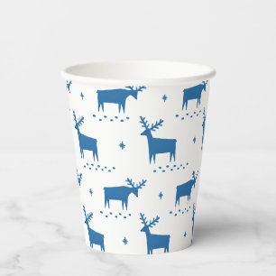 Blue Christmas Reindeer   Winter Holiday Party Paper Cups