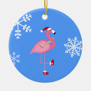 blue christmas santa claus flamingo ceramic ornament