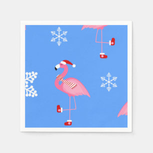 blue christmas santa claus flamingo napkin