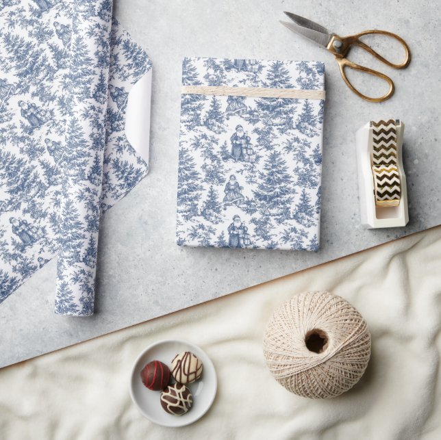 Blue Christmas Santa Toile Wrapping Paper (Crafts)