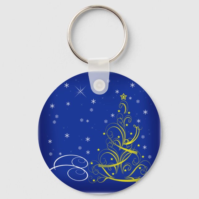 Blue Christmas scene Keychain (Front)