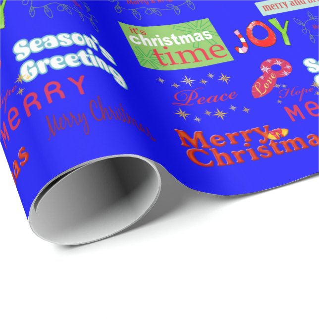 Blue Christmas Season's Greetings  Wrapping Paper (Roll Corner)