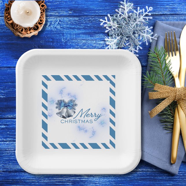 Blue Christmas Silver Bells  Paper Plate (Creator Uploaded)