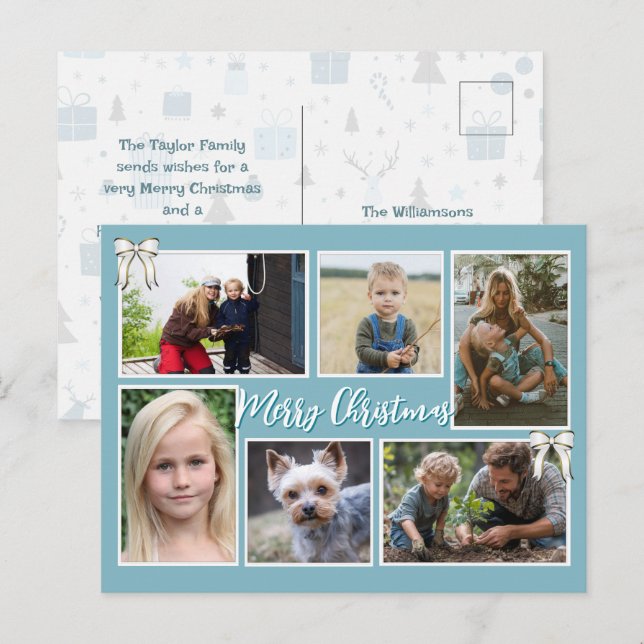 Blue Christmas Six Photos Message Postcard (Front/Back)