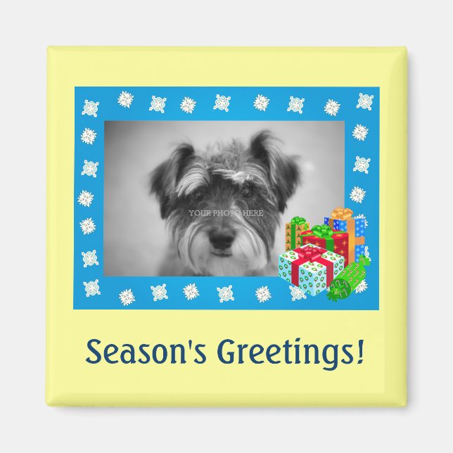 Blue Christmas Snow Photo Frame Magnet (Front)