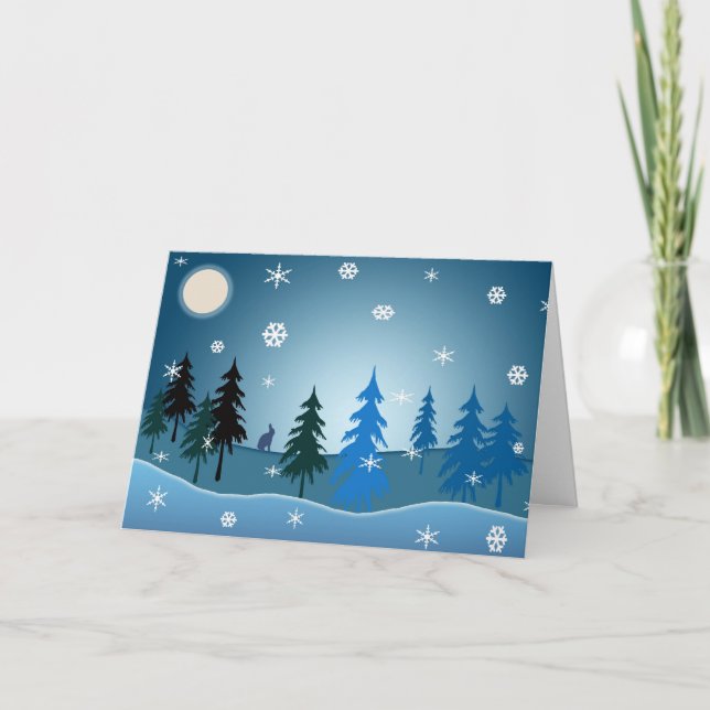Blue christmas snow scene greeting card (Front)